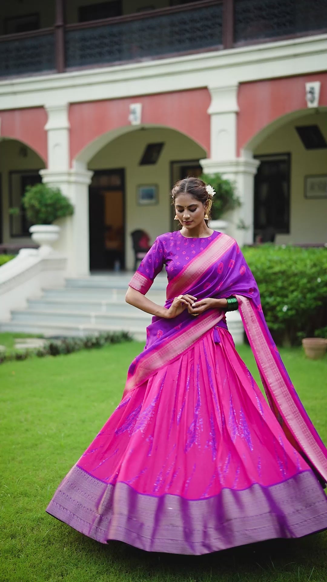 Purple Color Shibori Print With Zari Weaving Border Dola Silk Chaniya Choli