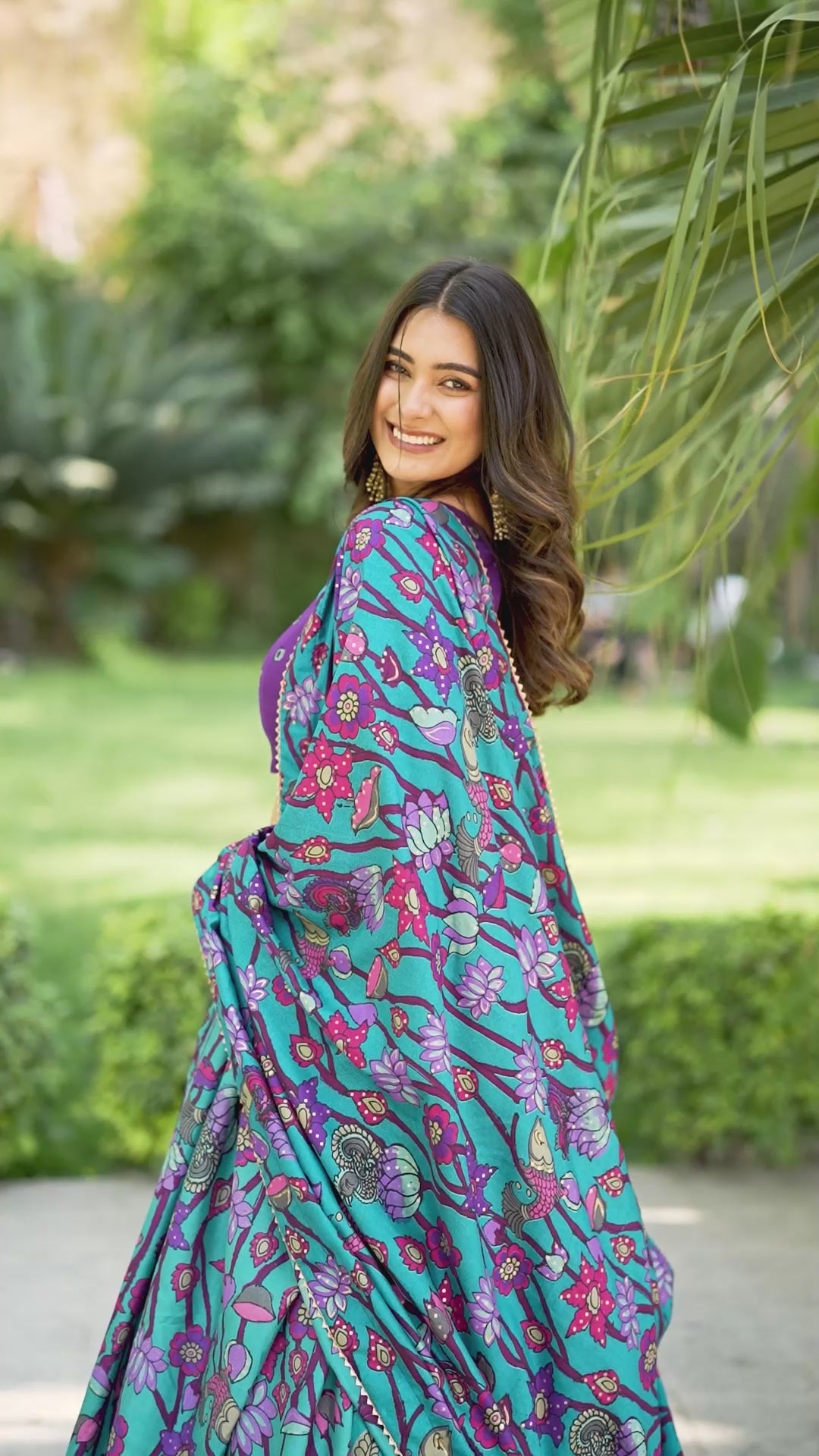 Purple Kalamkari Print Tussar Silk Lehenga Set