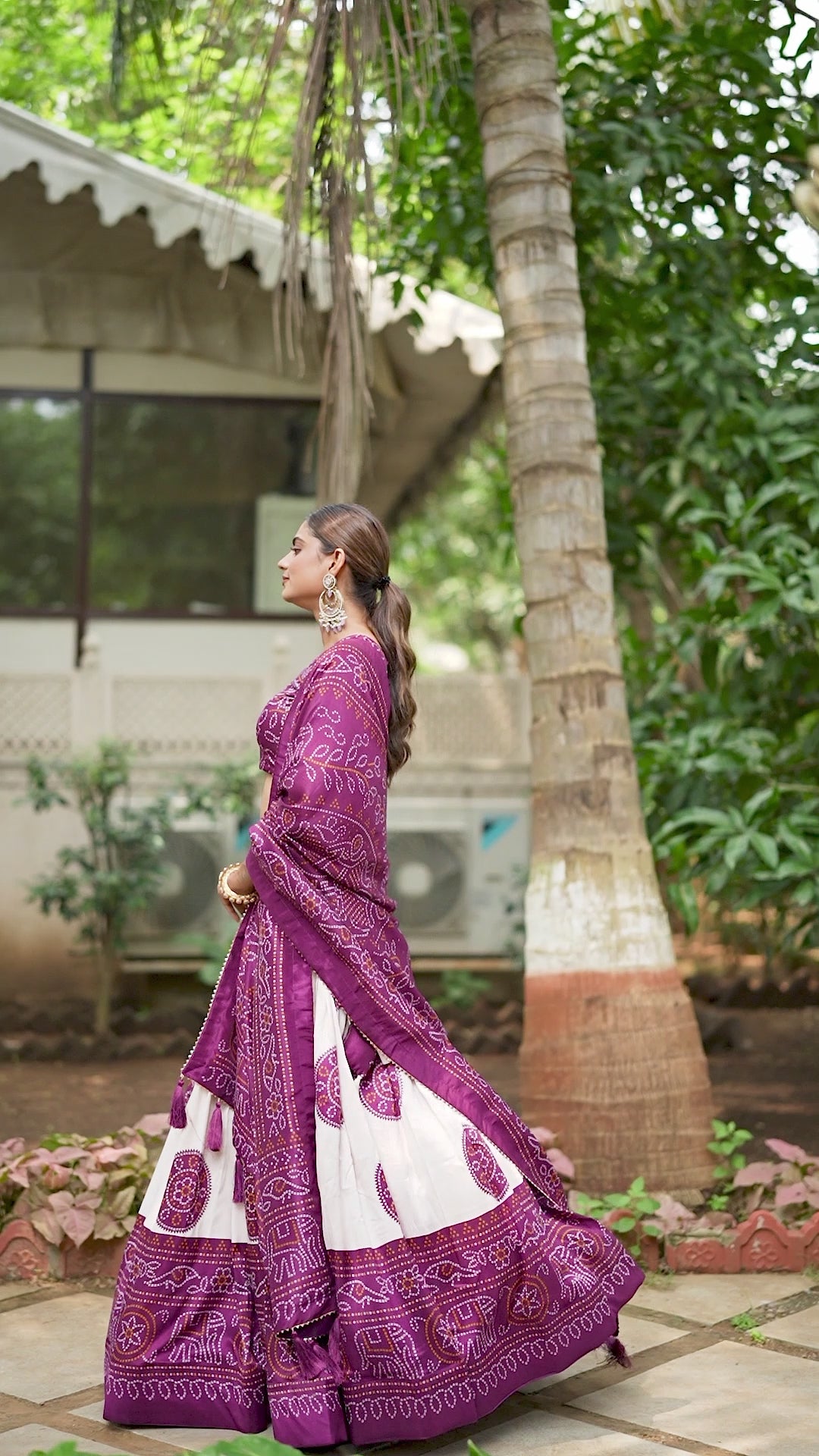 Pink Color Bandhej Printed Tussar Silk Indian Lehenga Choli