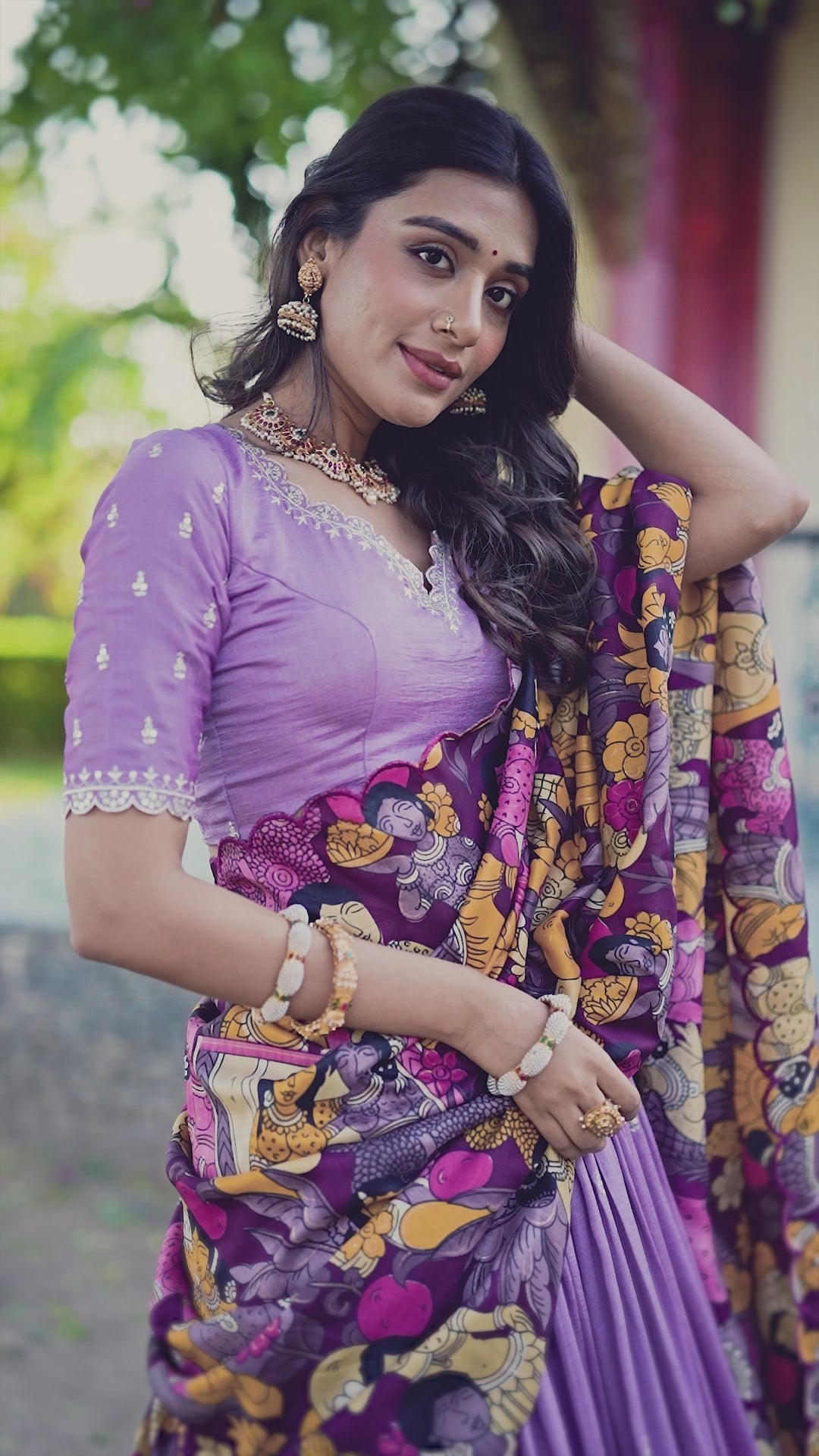 Lavender Color Sequins And Thread Embroidery Work Vichitra Silk Lehenga