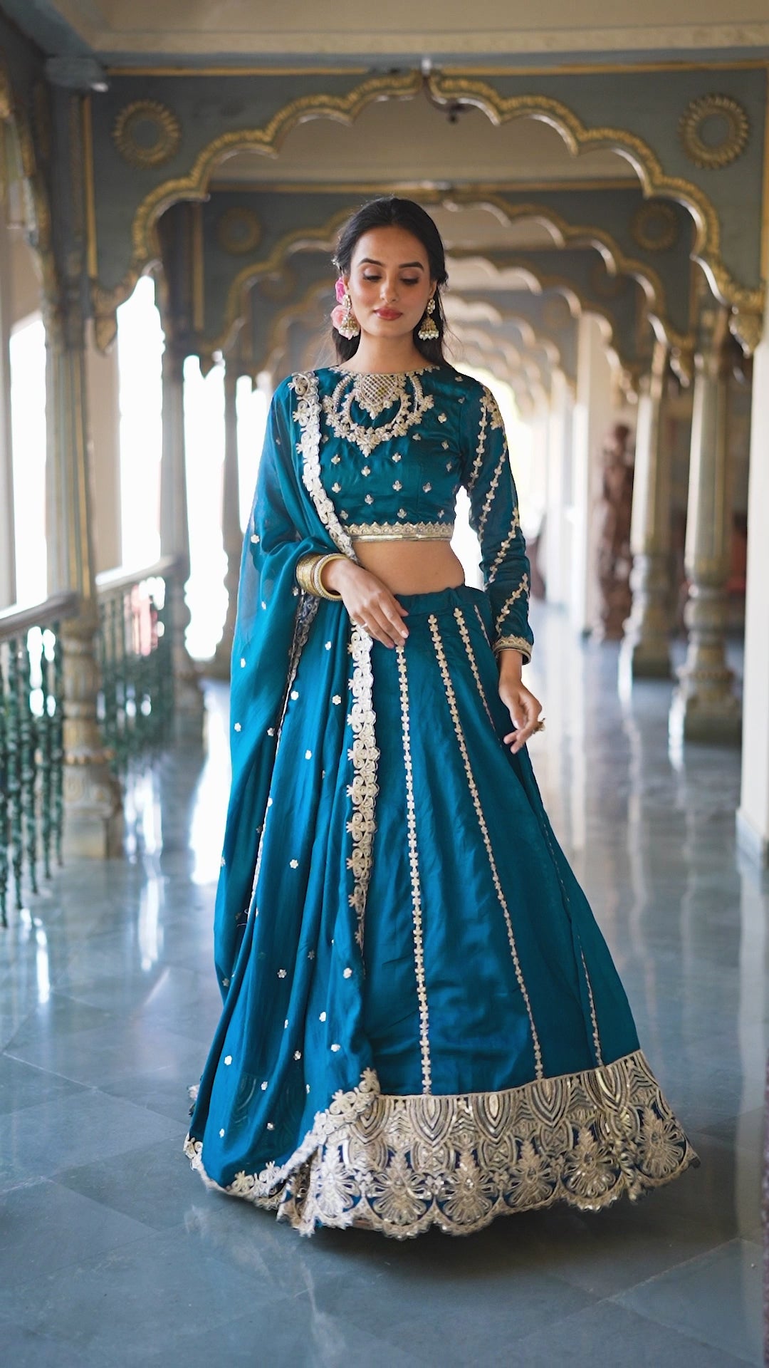 Firozi Pure Vichitra Silk With Sequins Embroidery Work Lehenga Choli