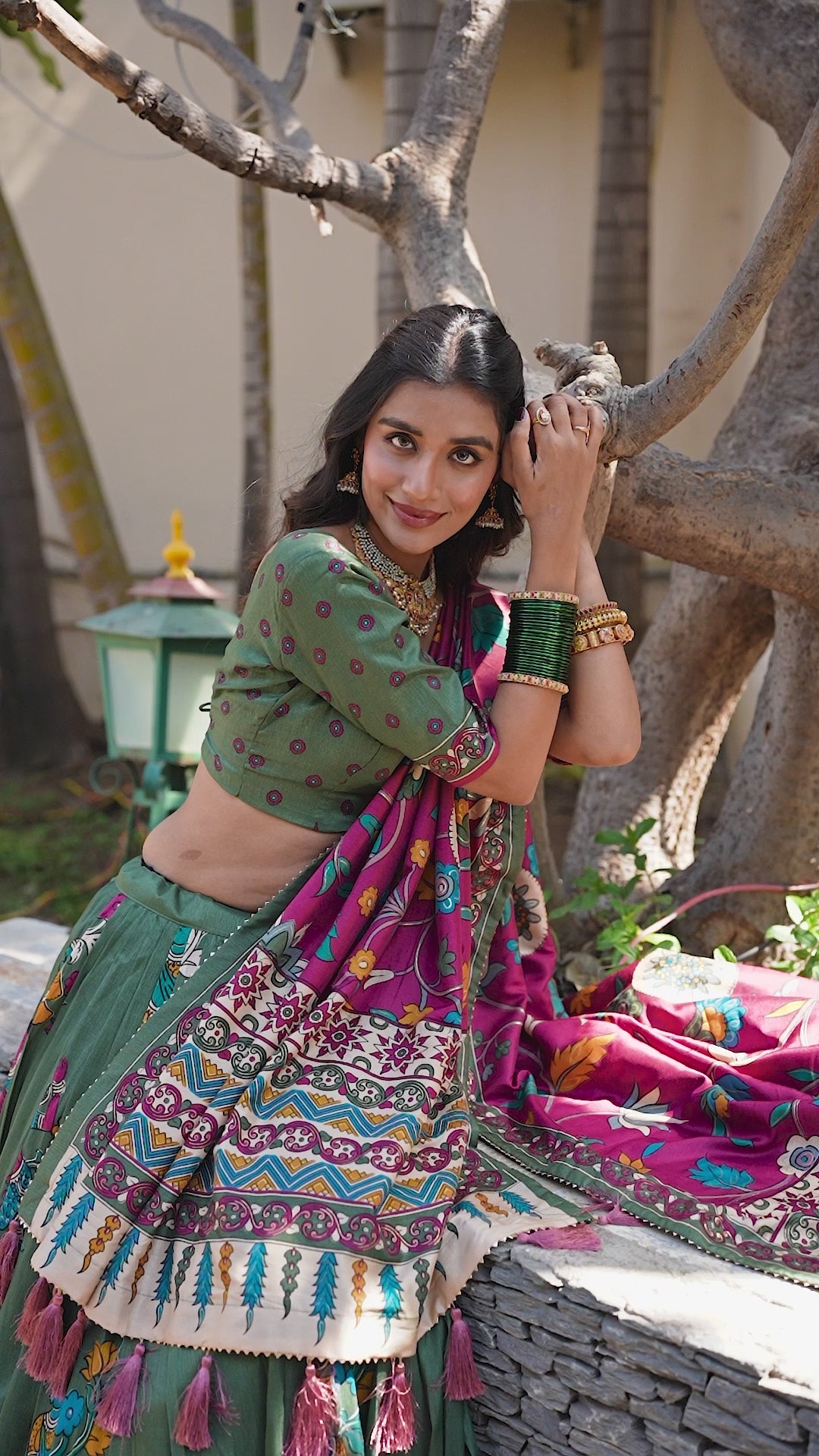 Navy Blue Color Kalamkari Print With Foil Work Tussar Silk Lehenga Choli