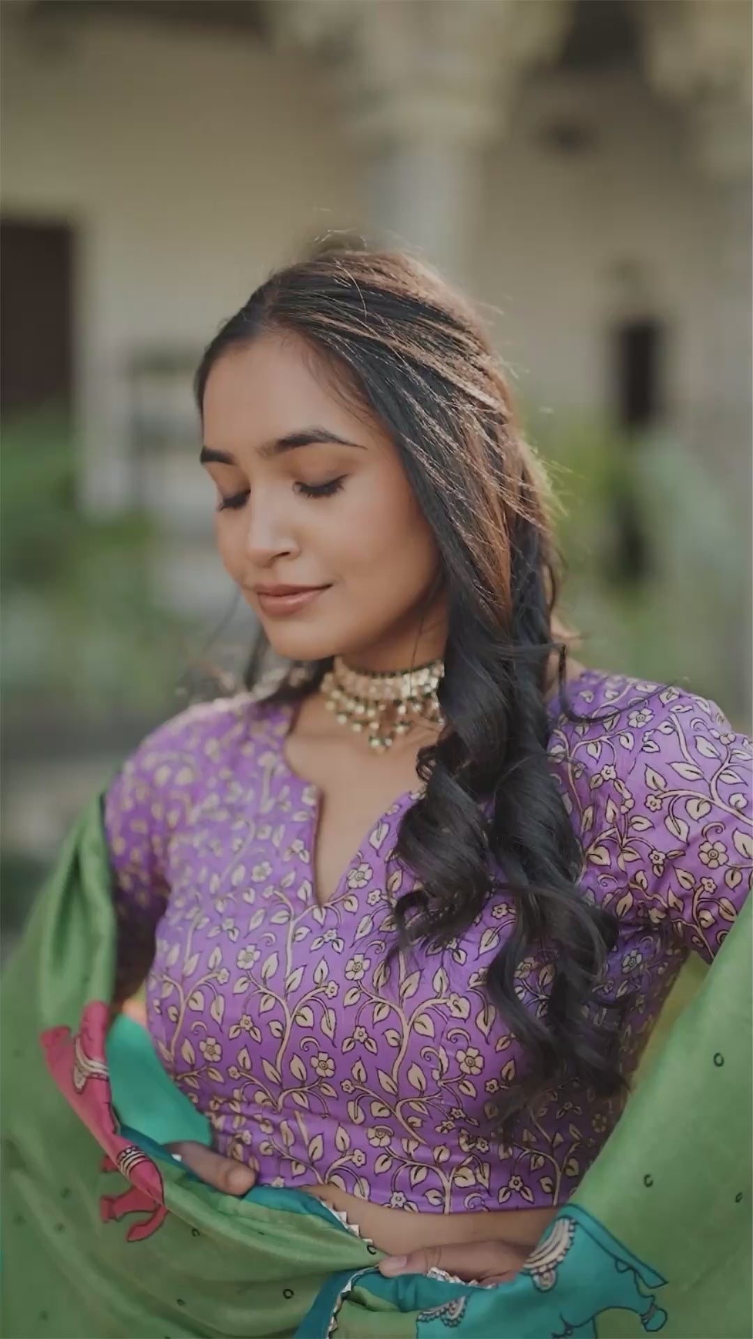 Sea Green Kalamkari Lehenga in Tussar Silk With Foil Work Lehenga