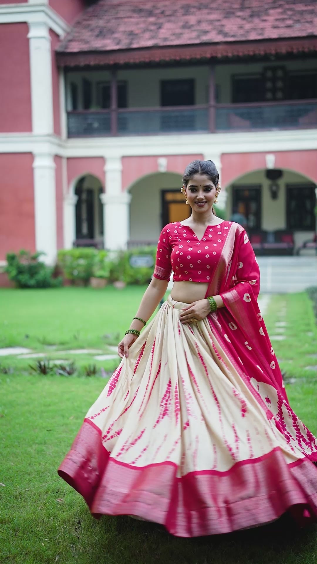 Red Color Shibori Print With Zari Weaving Border Dola Silk Chaniya Choli