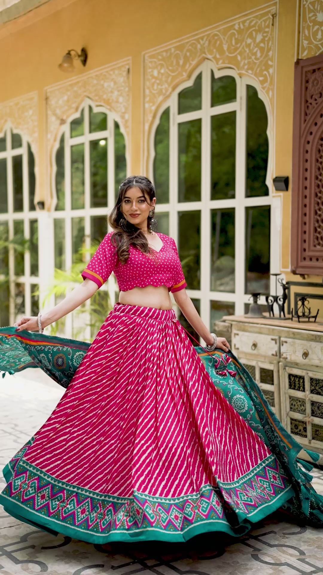 Pink Color Leheriya With Patola Print Tussar Silk Lehenga Choli