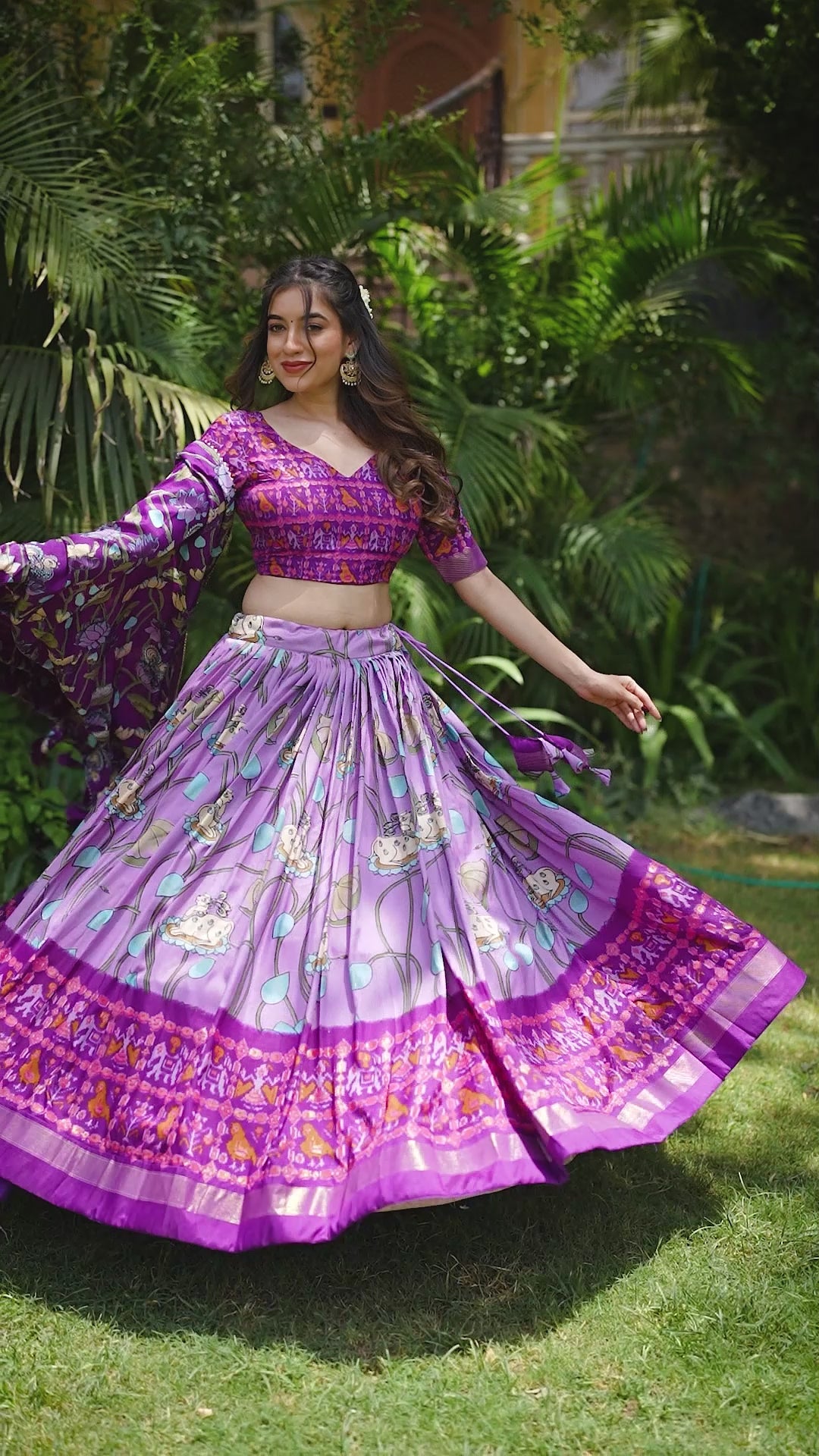 Ravishing Lovender Printed Silk Navratri Wear Lehenga Choli With Dupatta