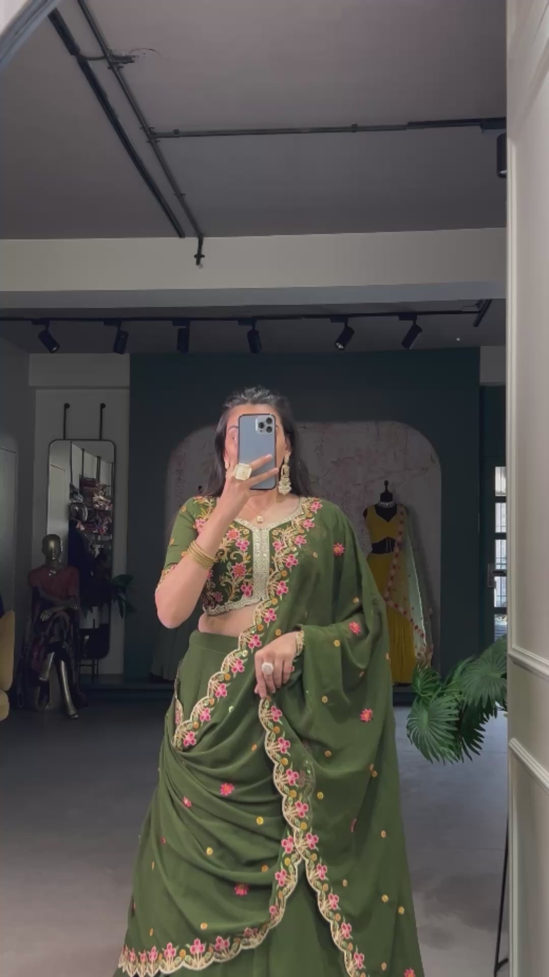 Lovely Green Georgette Mehendi Wear Lehenga With embroidered Choli
