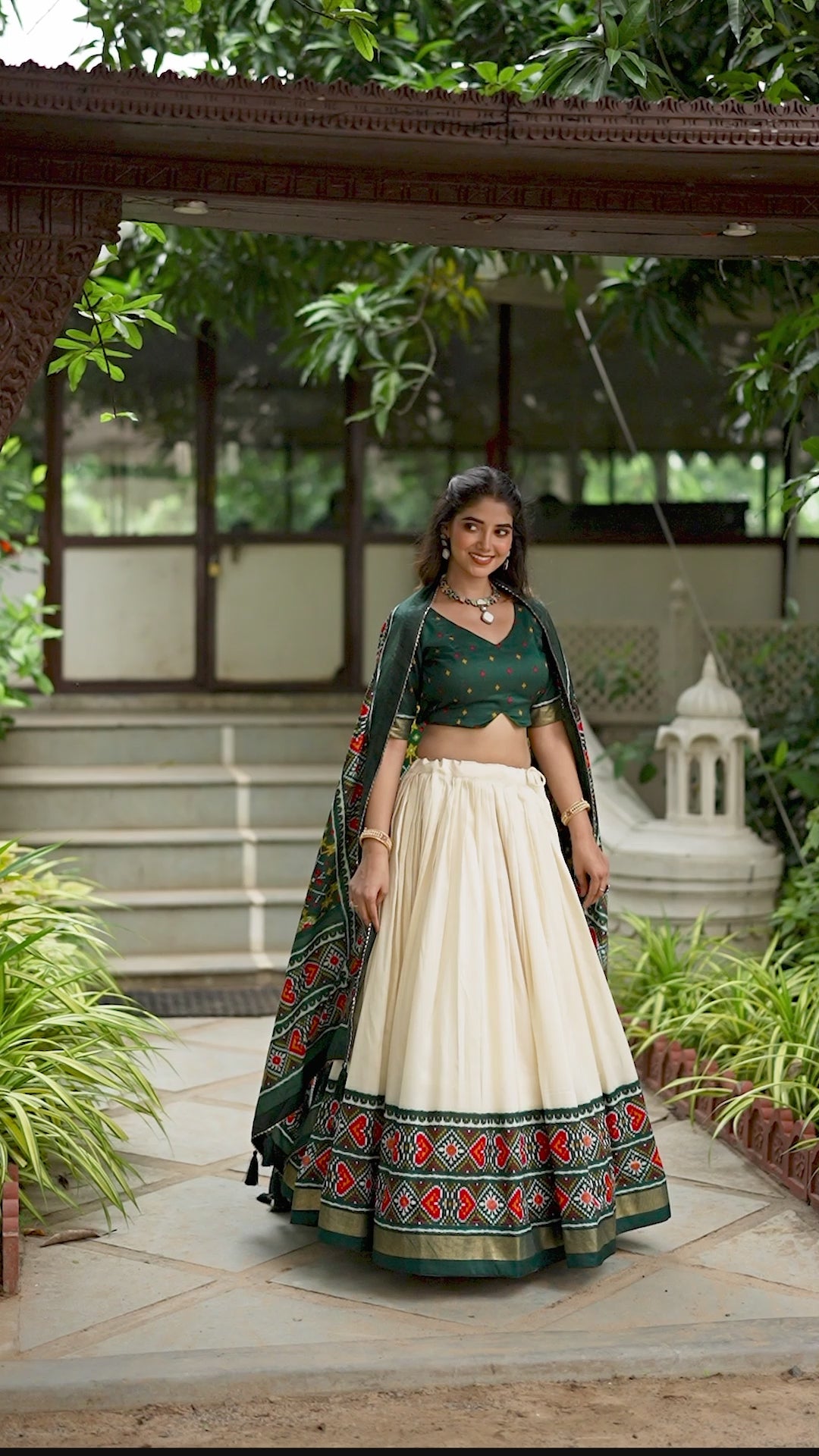Green Color Patola Print With Tussar Silk Lehenga Choli