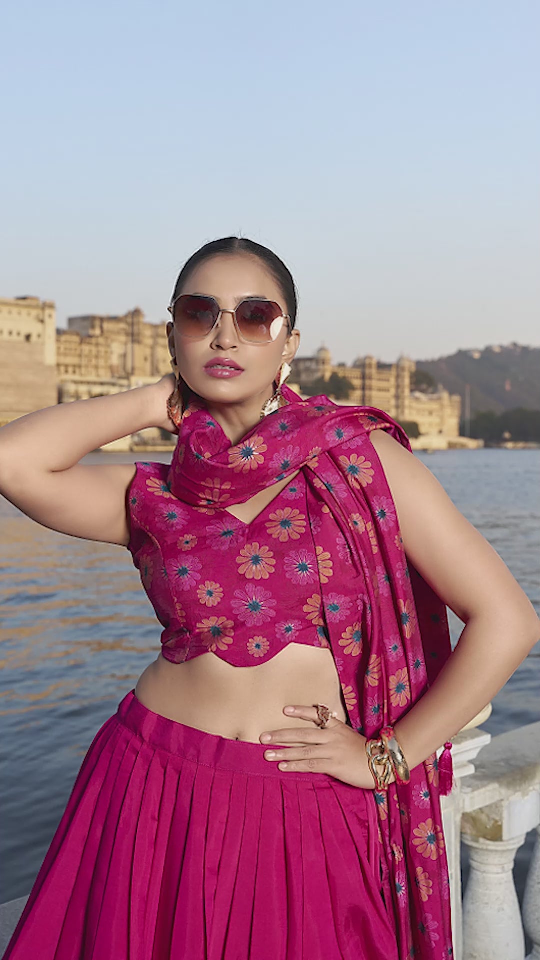 Pink Color Floral Print With Foil Work Tussar Silk Lehenga Choli