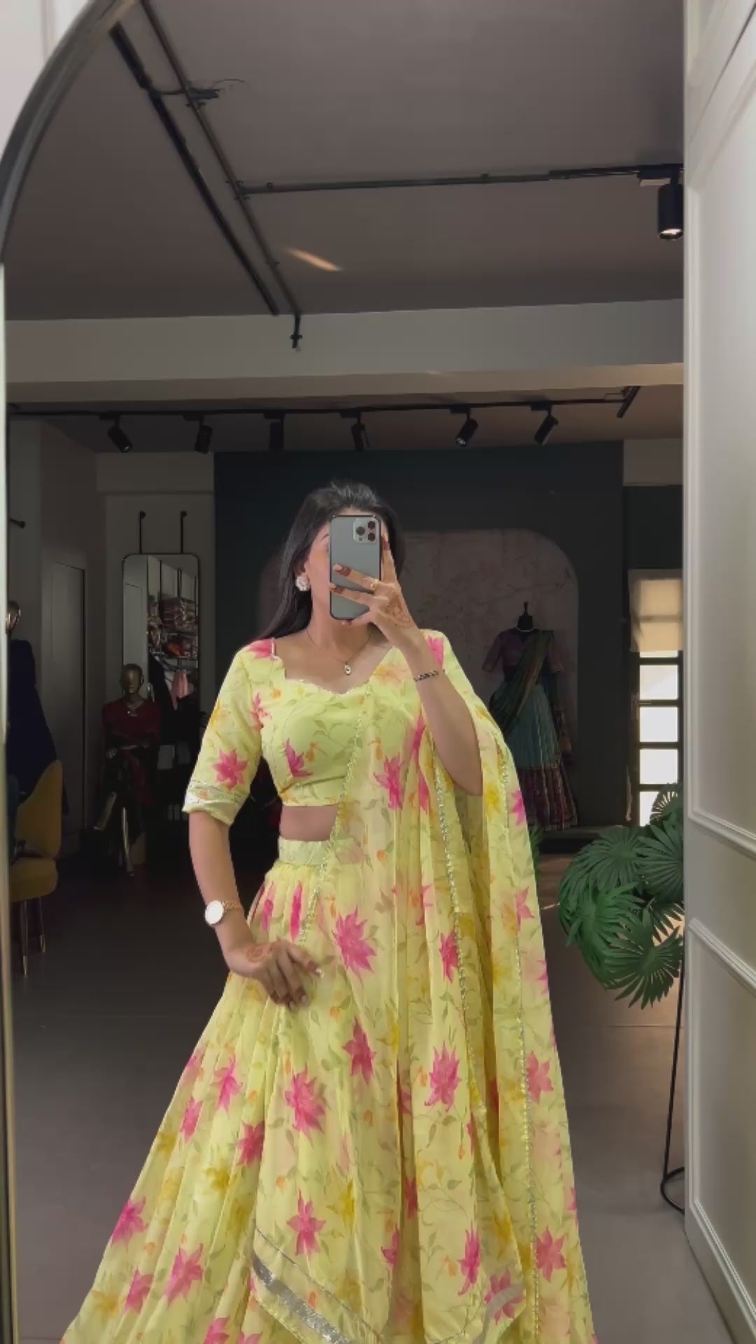 Floral Printed Tabby Silk Half Saree Bridesmaid Lehenga
