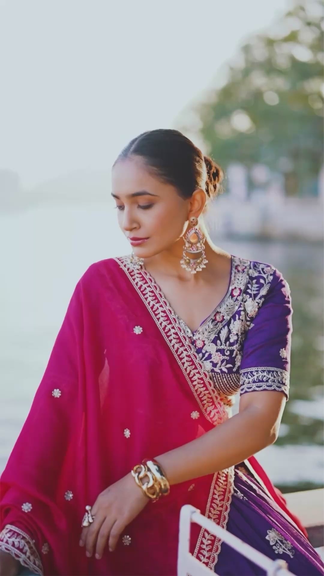 Wedding Lehenga Choli With Sequins and Thread Embroidery in Purple Vichitra Silk