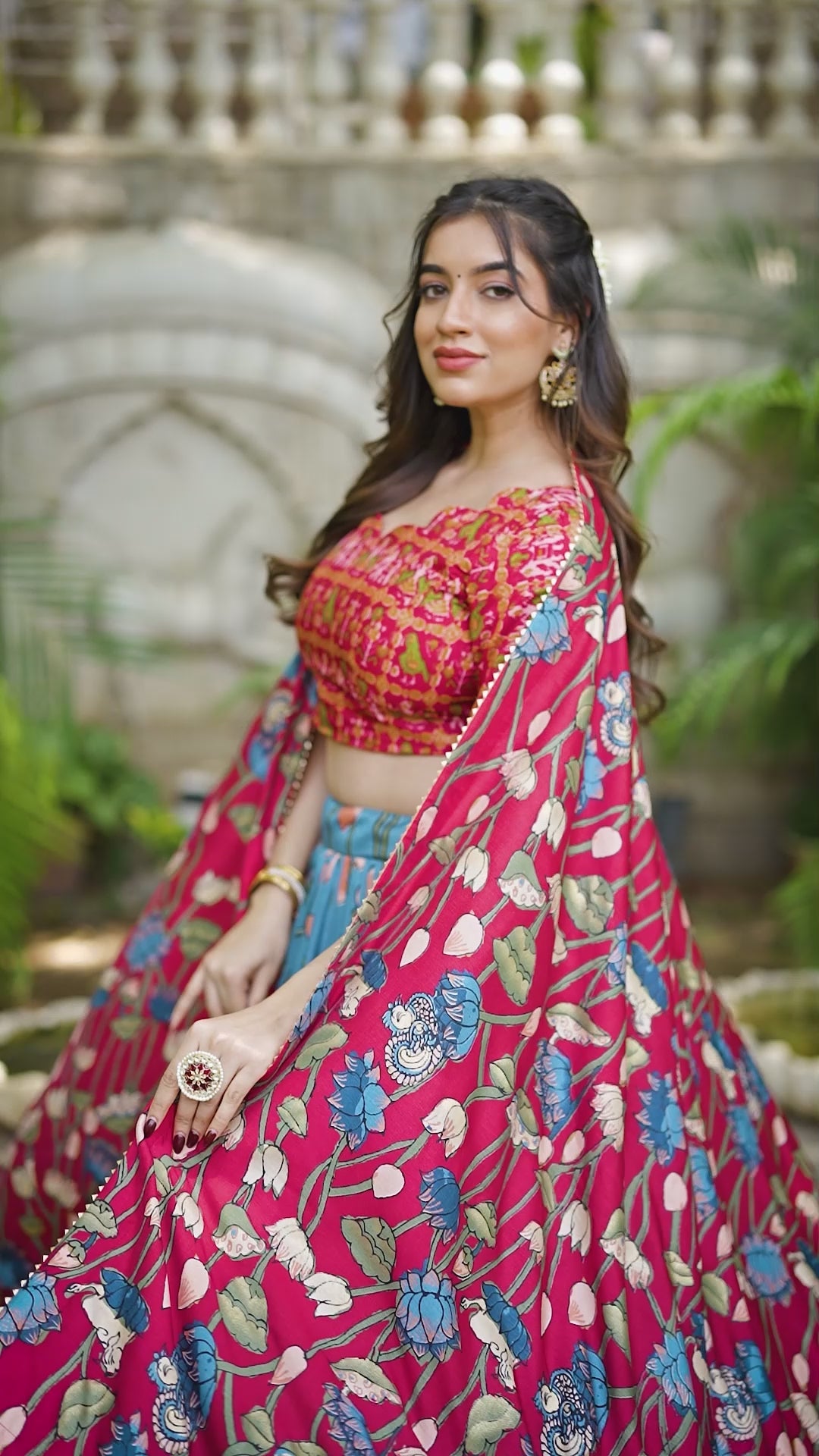 Ravishing Blue Printed Silk Navratri Wear Lehenga Choli With Dupatta
