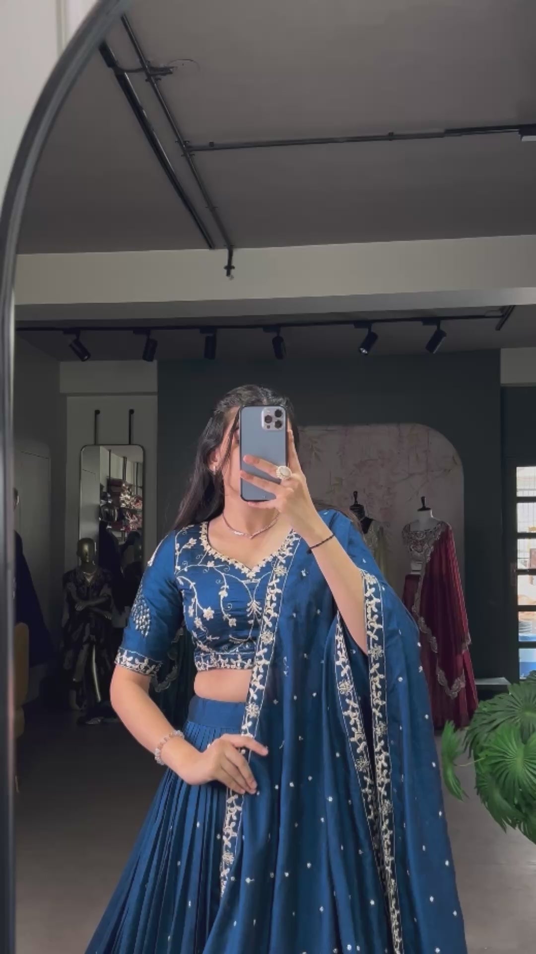 Firozi Color Sequins And Thread Embroidery Work Vichitra Silk Lehenga Choli