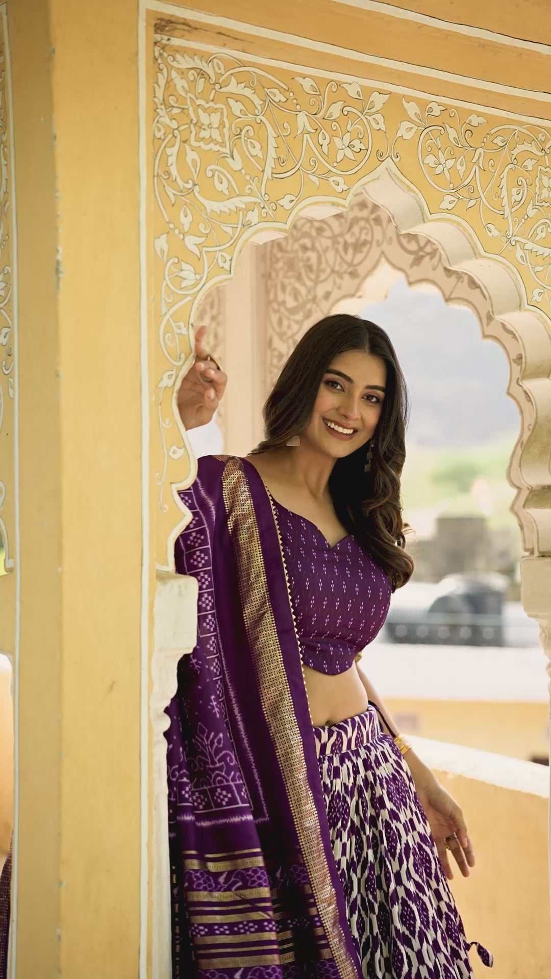 Patola Printed Tussar Silk Lehenga in Purple