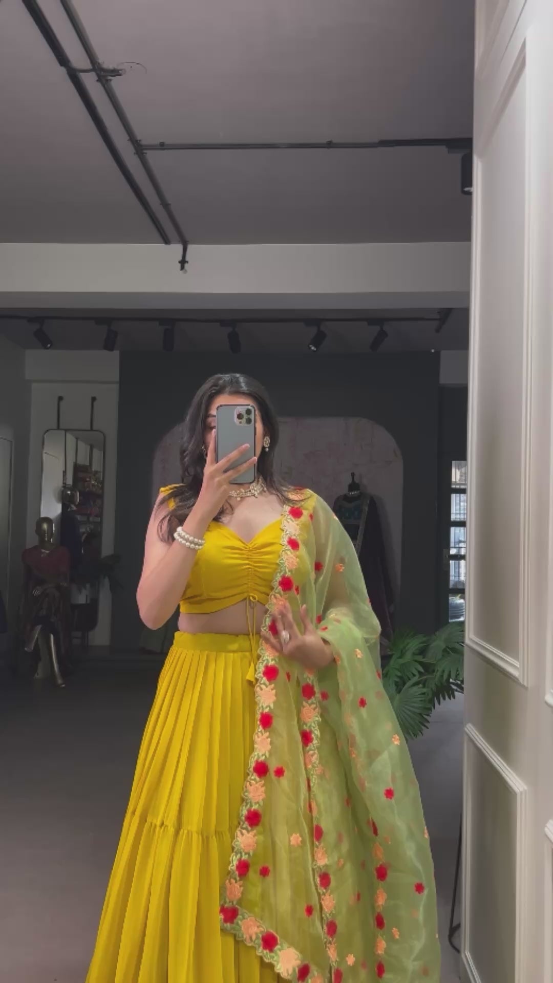 Georgette Mustard Yellow Plain Ready To Wear Lehenga Choli With Embroidered Dupatta