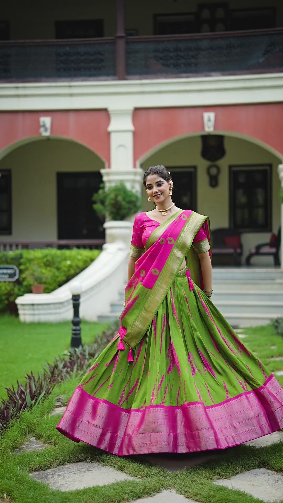 Pink Color Shibori Print With Zari Weaving Border Dola Silk Chaniya Choli