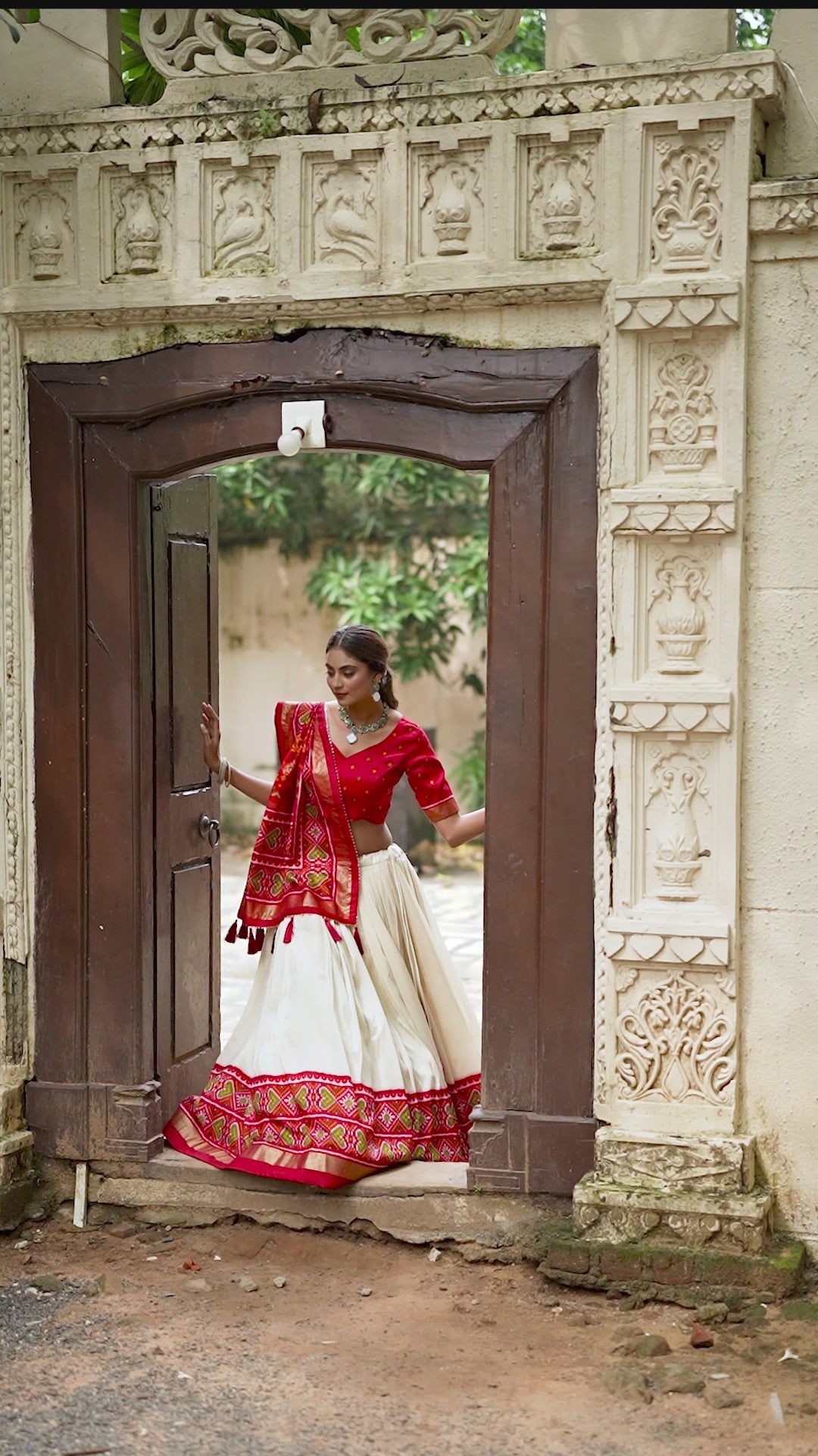 Red Color Patola Print With Tussar Silk Lehenga Choli