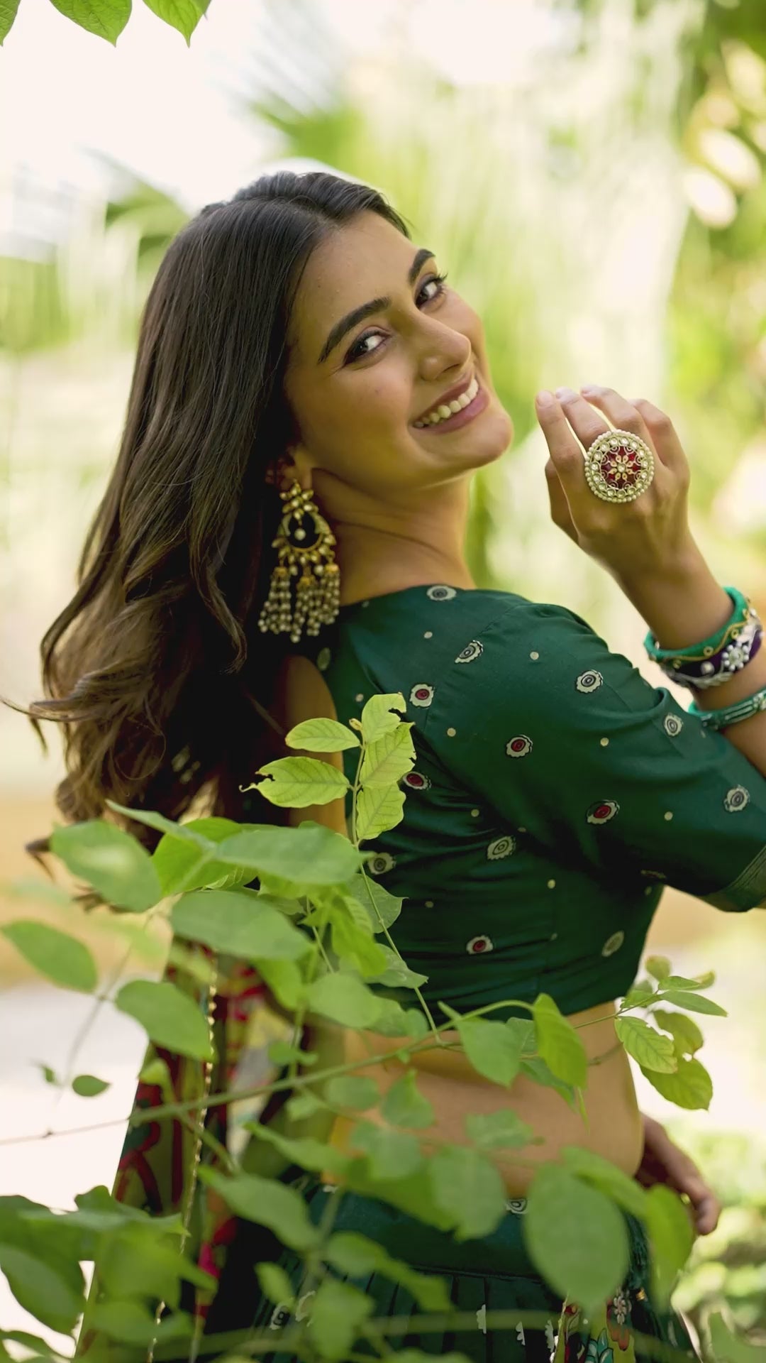 Green Kalamkari Print Tussar Silk Lehenga Set