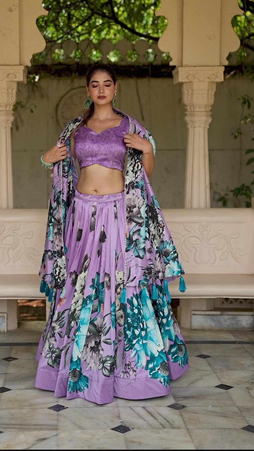 Lavender Color Tussar Silk Floral Printed Lehenga Choli