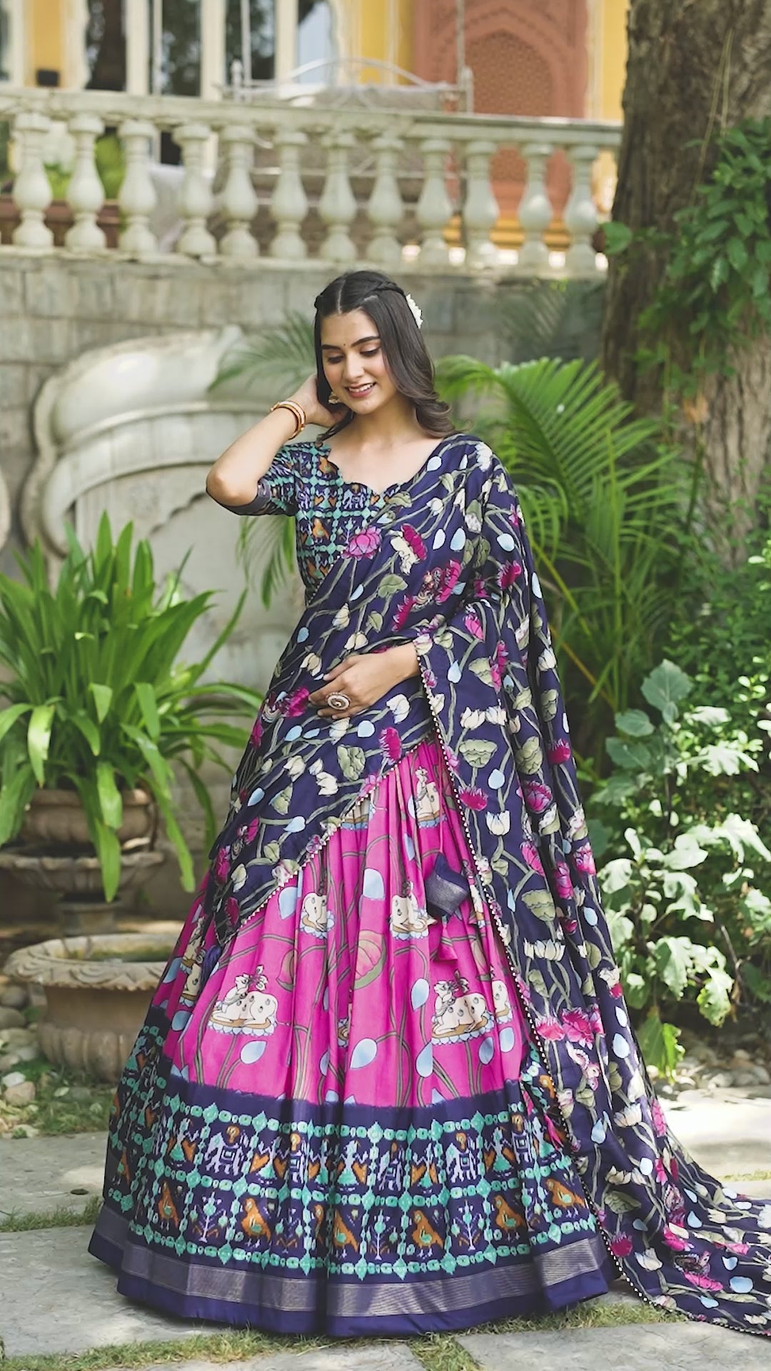 Ravishing Pink Printed Silk Navratri Wear Lehenga Choli With Dupatta