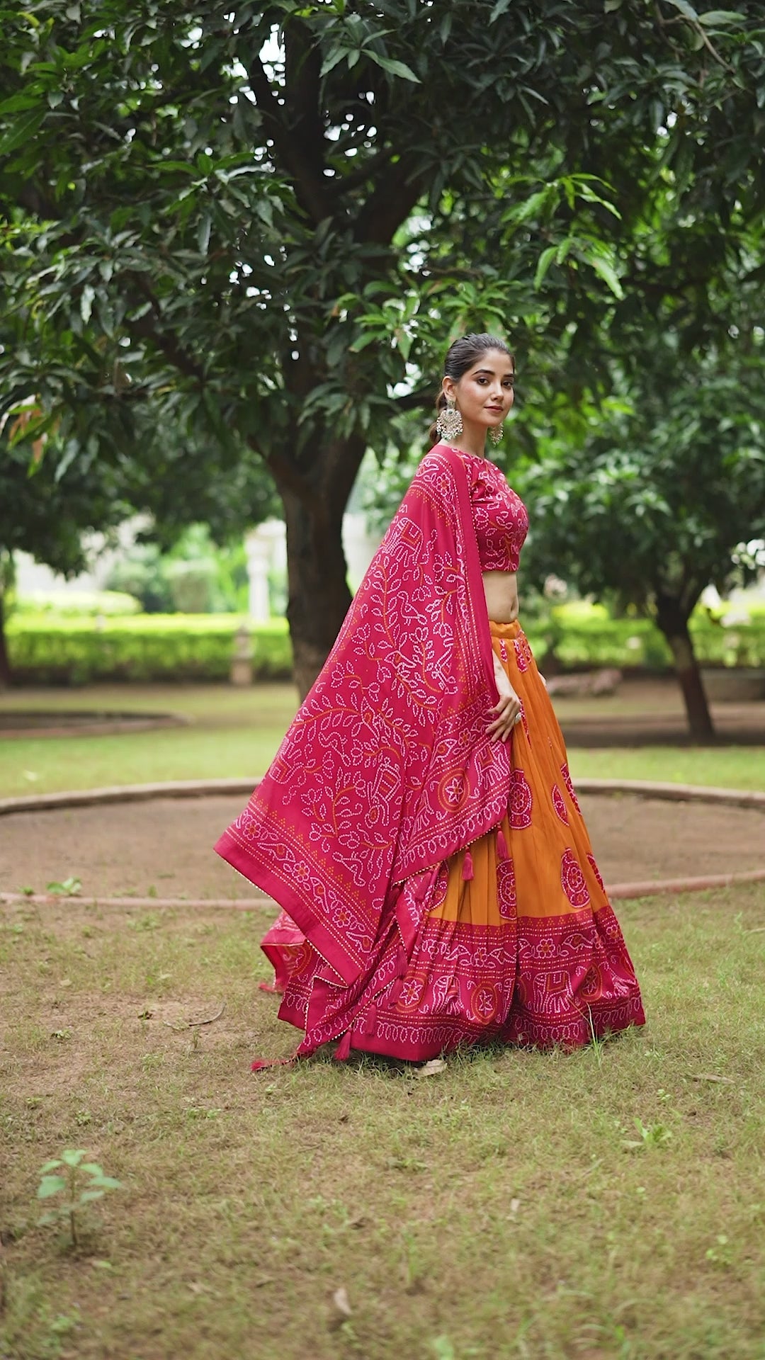 Mustard Color Bandhej Printed Tussar Silk Women Wear Lehenga Choli