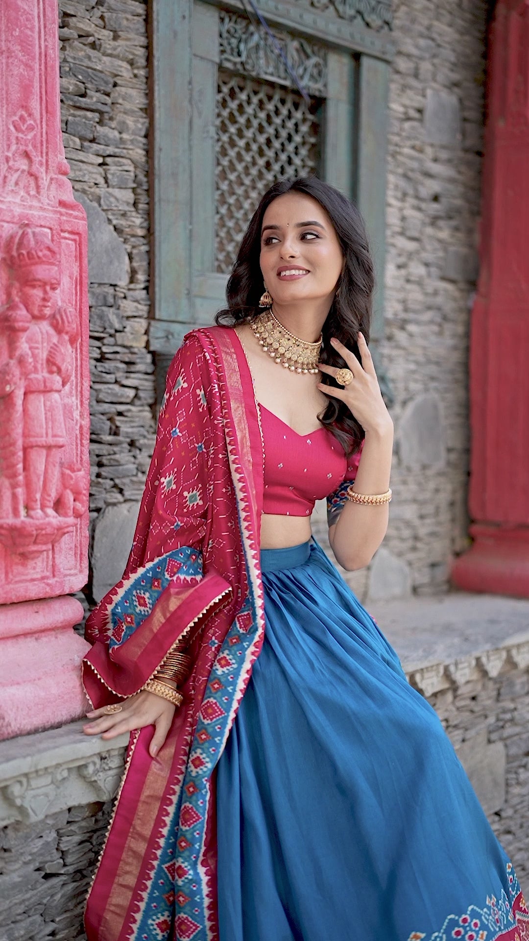 Superb Teal Blue Color Tushar Silk Patola Printed Lehenga Choli