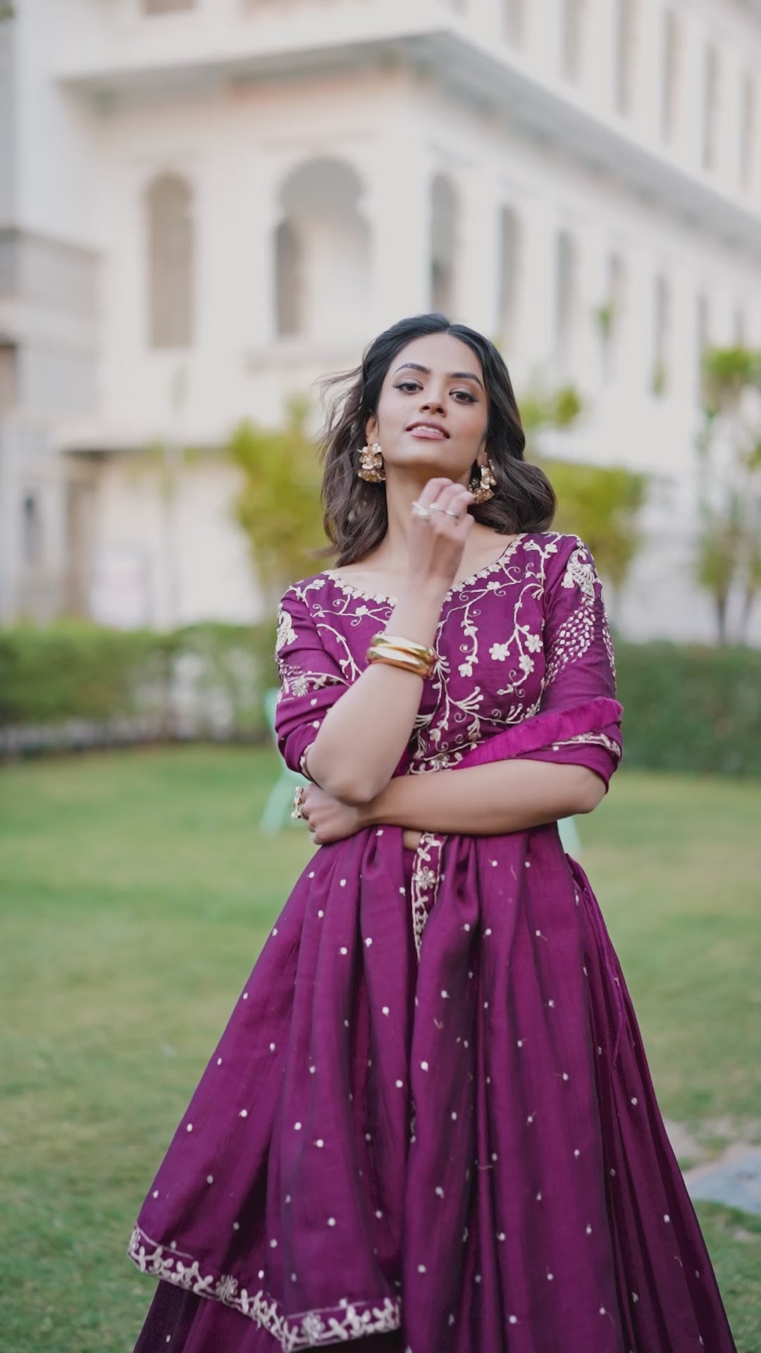 Wine Color Sequins And Thread Embroidery Work Vichitra Silk Lehenga Choli